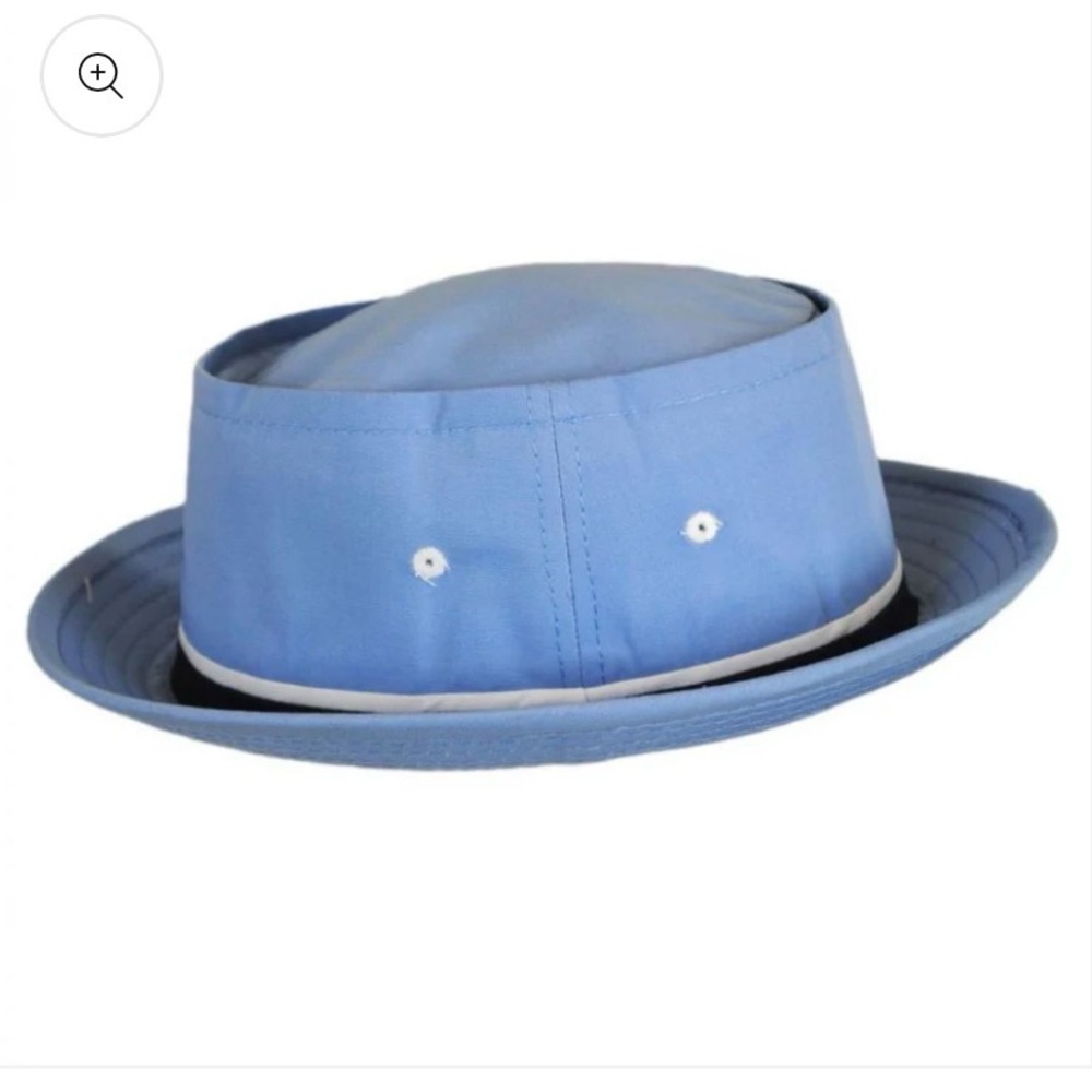 Light Blue Cotton Bucket Fedora Hat with Contrast Trim